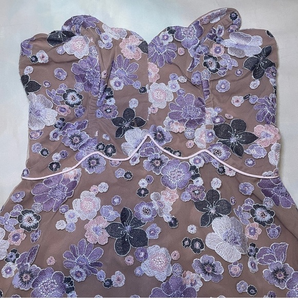 For Love And Lemon- Posy Strapless Mini Dress Size Large Purple Morning Bloom - Picture 3 of 9